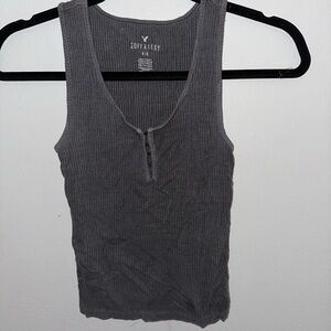 American Eagle Gray Ribbed Fitted Tank Top